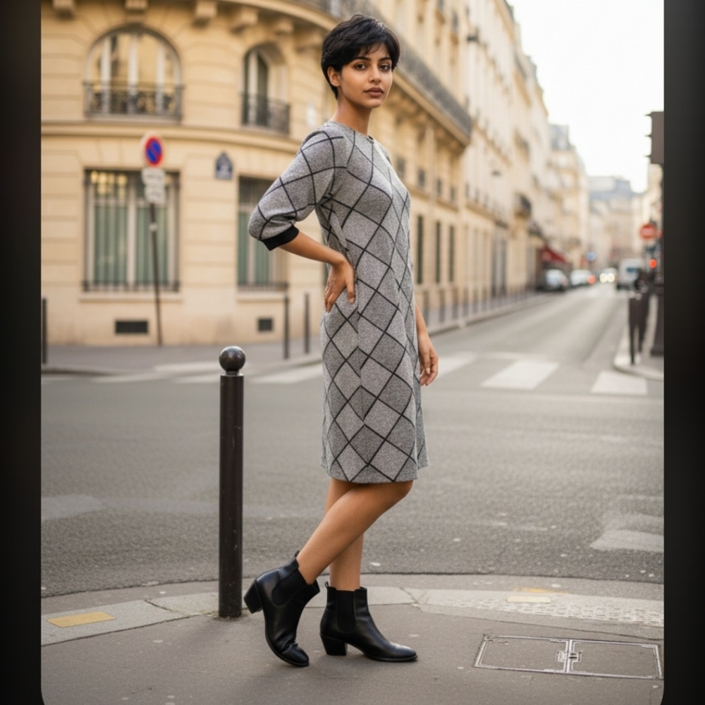 Vintage Black and Gray Patterned Dress